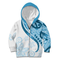 Blue Polynesian Tribal Turtle Floral Pattern Kid Hoodie