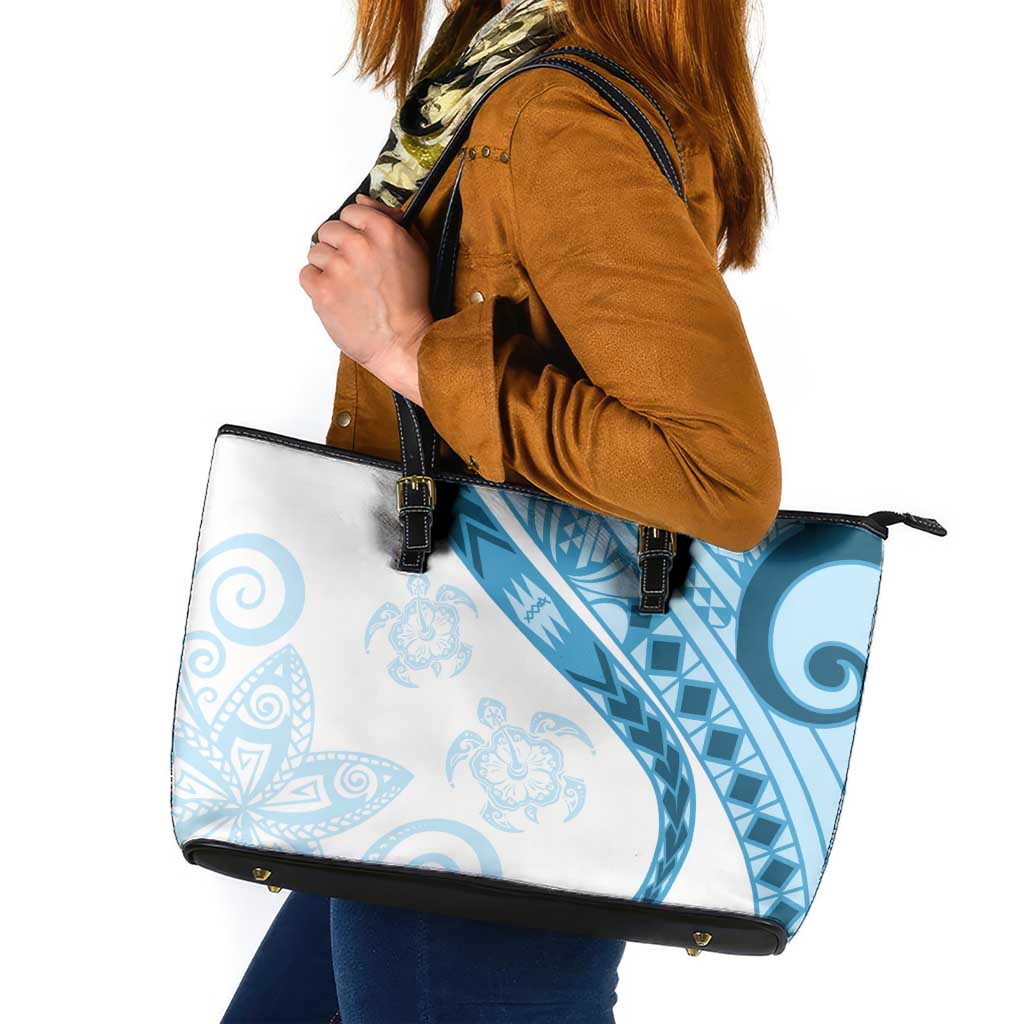 Blue Polynesian Tribal Turtle Floral Pattern Leather Tote Bag