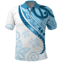 Blue Polynesian Tribal Turtle Floral Pattern Polo Shirt