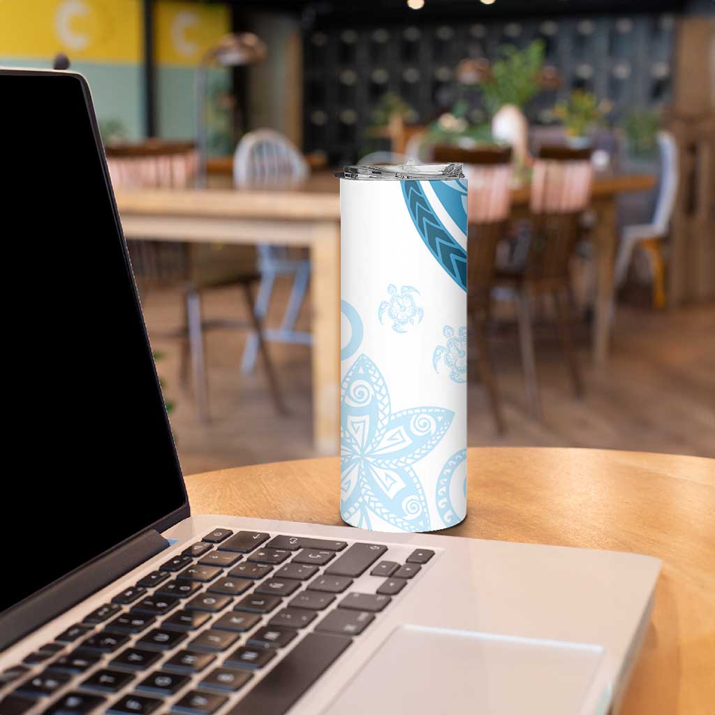 Blue Polynesian Tribal Turtle Floral Pattern Skinny Tumbler