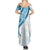 Blue Polynesian Tribal Turtle Floral Pattern Summer Maxi Dress