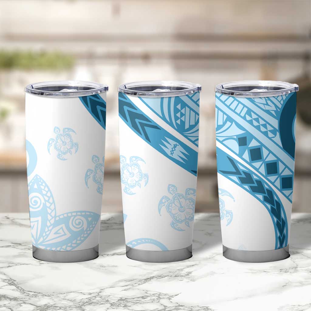 Blue Polynesian Tribal Turtle Floral Pattern Tumbler Cup