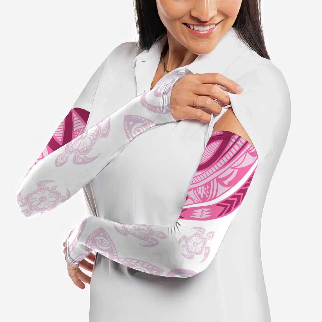 Rose Pink Polynesian Tribal Turtle Floral Pattern Arm Sleeves - Polynesian Pride