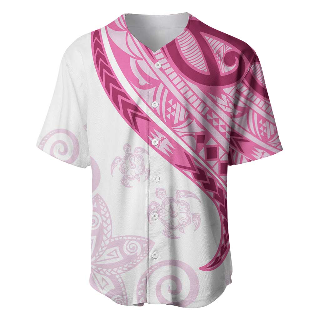 Rose Pink Polynesian Tribal Turtle Floral Pattern Baseball Jersey