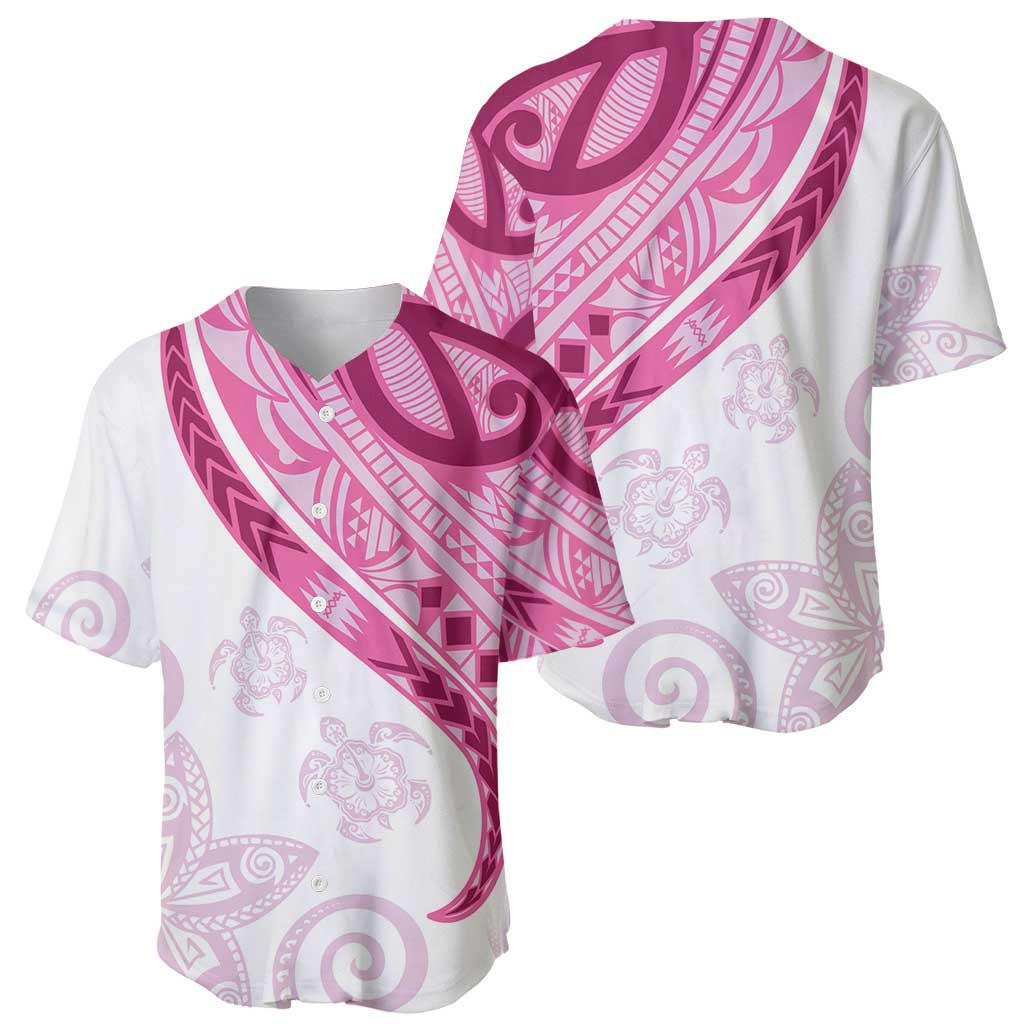 Rose Pink Polynesian Tribal Turtle Floral Pattern Baseball Jersey