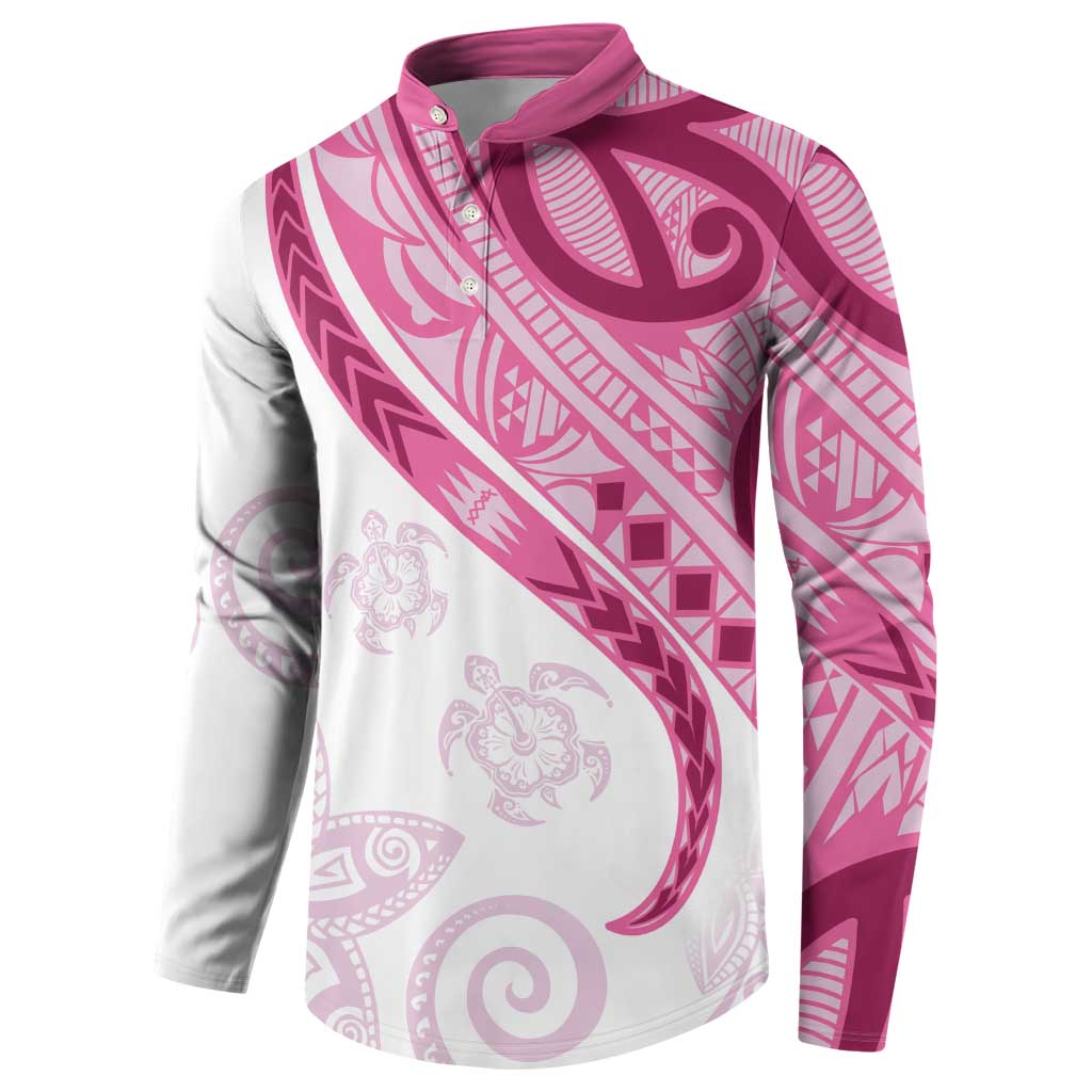 Rose Pink Polynesian Tribal Turtle Floral Pattern Button Sweatshirt