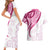 Rose Pink Polynesian Tribal Turtle Floral Pattern Couples Matching Short Sleeve Bodycon Dress and Hawaiian Shirt