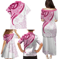 Rose Pink Polynesian Tribal Turtle Floral Pattern Family Matching Puletasi and Hawaiian Shirt