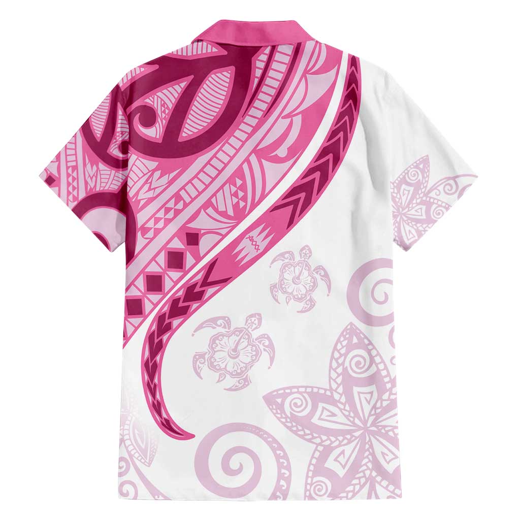 Rose Pink Polynesian Tribal Turtle Floral Pattern Family Matching Tank Maxi Dress and Hawaiian Shirt