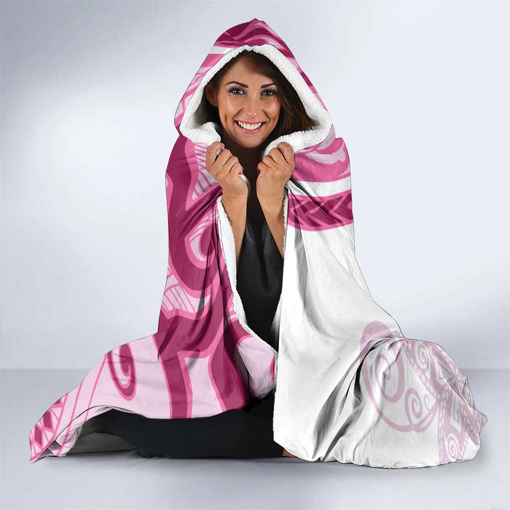 Rose Pink Polynesian Tribal Turtle Floral Pattern Hooded Blanket