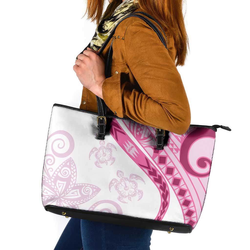 Rose Pink Polynesian Tribal Turtle Floral Pattern Leather Tote Bag