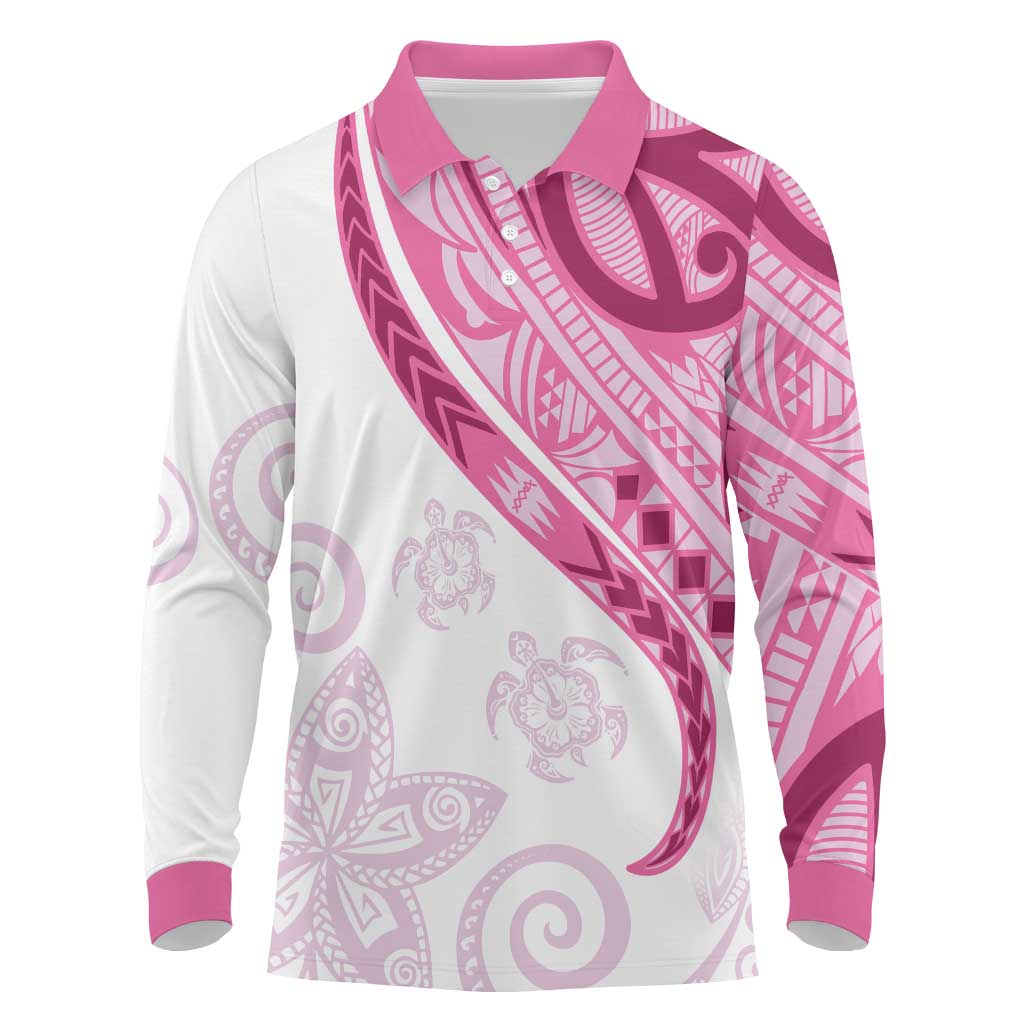 Rose Pink Polynesian Tribal Turtle Floral Pattern Long Sleeve Polo Shirt LT05 Pink - Polynesian Pride