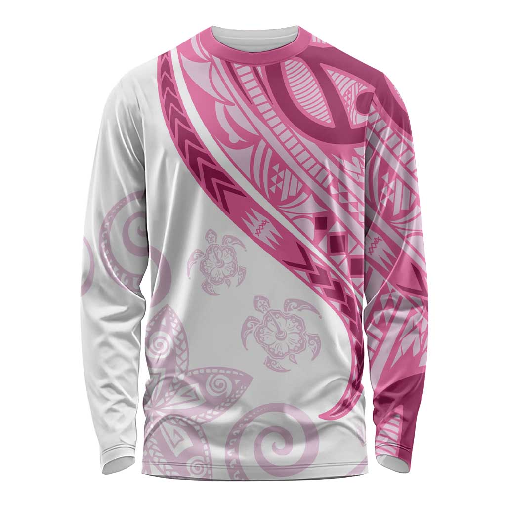 Rose Pink Polynesian Tribal Turtle Floral Pattern Long Sleeve Shirt