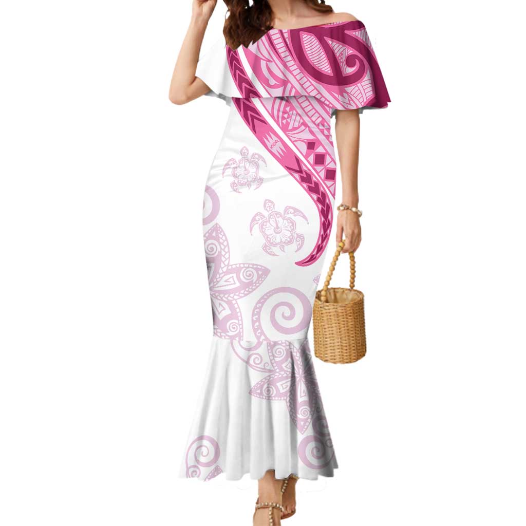 Rose Pink Polynesian Tribal Turtle Floral Pattern Mermaid Dress