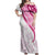 Rose Pink Polynesian Tribal Turtle Floral Pattern Off Shoulder Maxi Dress