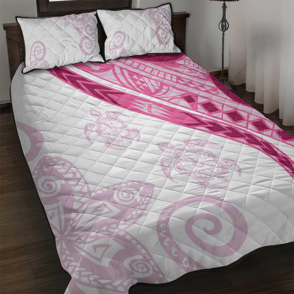 Rose Pink Polynesian Tribal Turtle Floral Pattern Quilt Bed Set