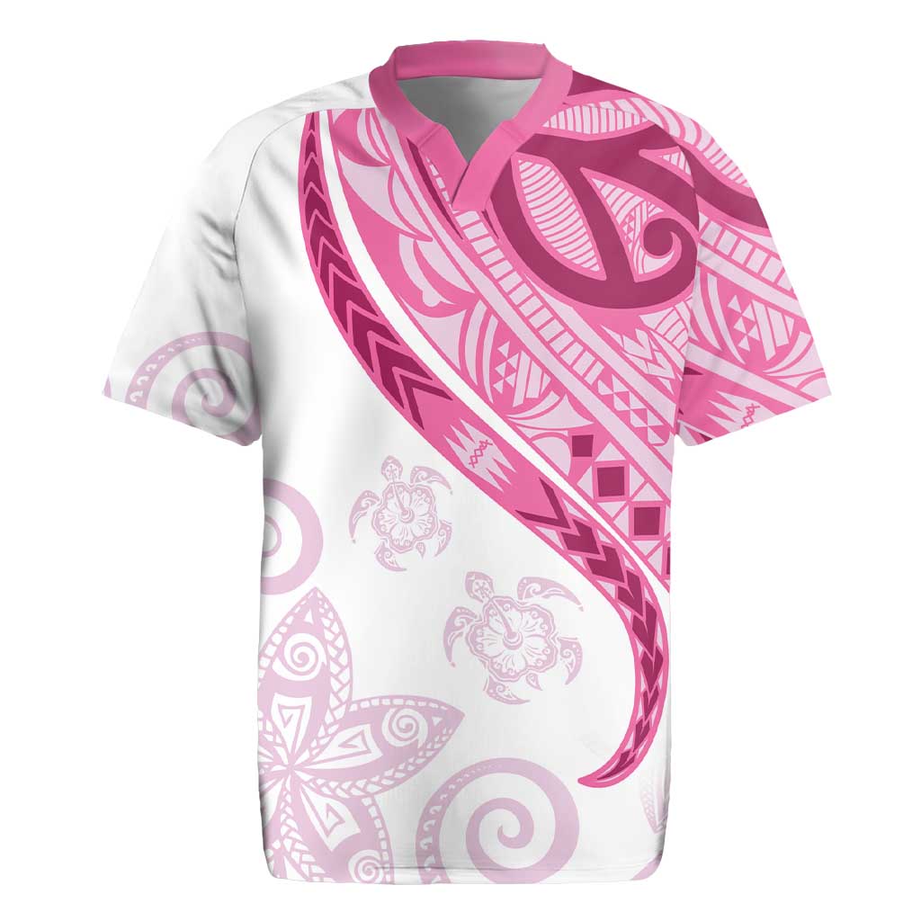 Rose Pink Polynesian Tribal Turtle Floral Pattern Rugby Jersey