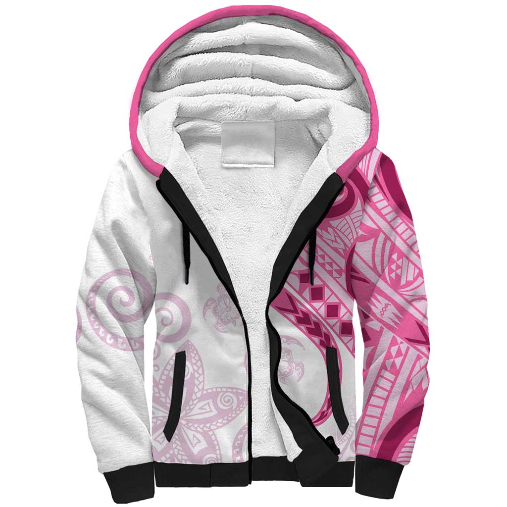 Rose Pink Polynesian Tribal Turtle Floral Pattern Sherpa Hoodie