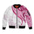 Rose Pink Polynesian Tribal Turtle Floral Pattern Sleeve Zip Bomber Jacket