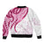 Rose Pink Polynesian Tribal Turtle Floral Pattern Sleeve Zip Bomber Jacket