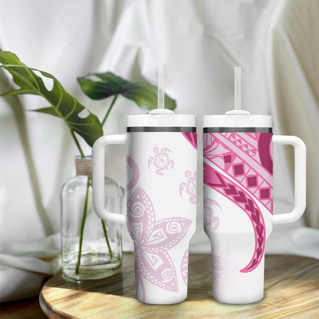 Rose Pink Polynesian Tribal Turtle Floral Pattern Tumbler With Handle