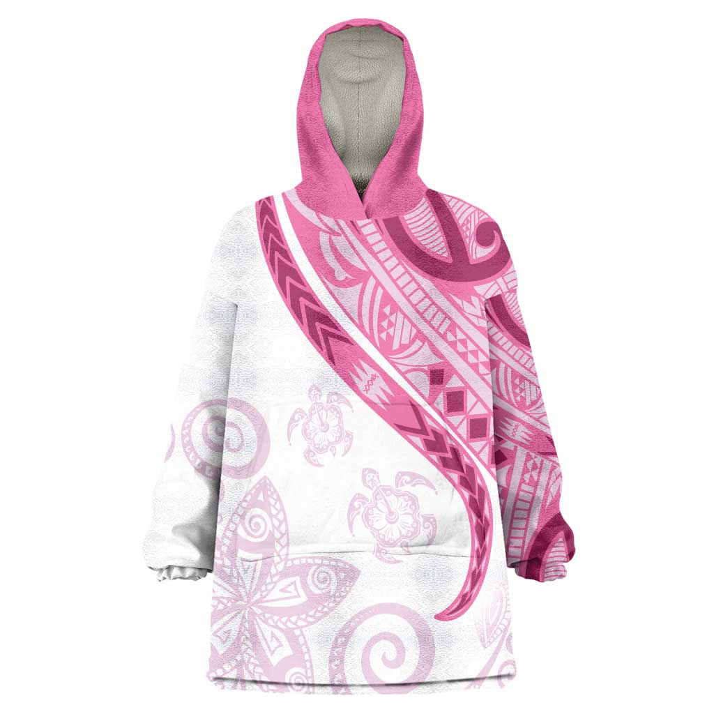 Rose Pink Polynesian Tribal Turtle Floral Pattern Wearable Blanket Hoodie