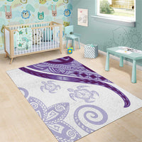 Purple Polynesian Tribal Turtle Floral Pattern Area Rug