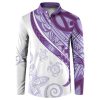 Purple Polynesian Tribal Turtle Floral Pattern Button Sweatshirt