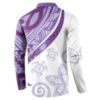 Purple Polynesian Tribal Turtle Floral Pattern Button Sweatshirt