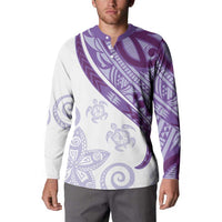 Purple Polynesian Tribal Turtle Floral Pattern Button Sweatshirt