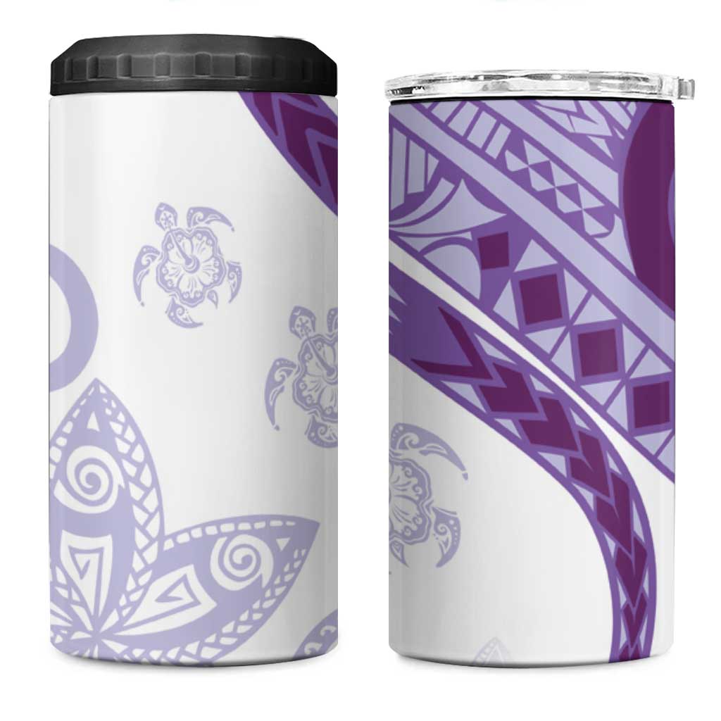 Purple Polynesian Tribal Turtle Floral Pattern 4 in 1 Can Cooler Tumbler