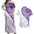 Purple Polynesian Tribal Turtle Floral Pattern Couples Matching Off Shoulder Maxi Dress and Hawaiian Shirt