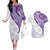 Purple Polynesian Tribal Turtle Floral Pattern Couples Matching Off The Shoulder Long Sleeve Dress and Hawaiian Shirt