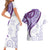 Purple Polynesian Tribal Turtle Floral Pattern Couples Matching Short Sleeve Bodycon Dress and Hawaiian Shirt