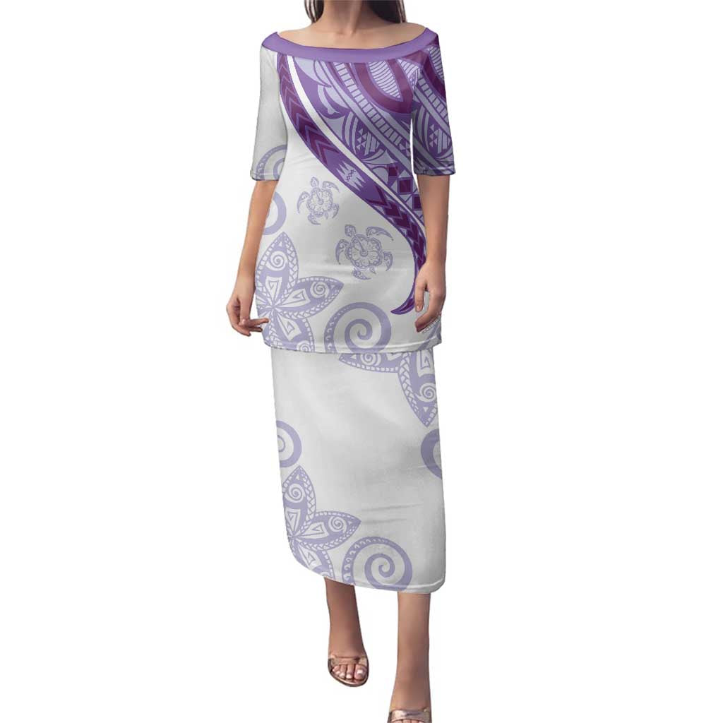 Purple Polynesian Tribal Turtle Floral Pattern Family Matching Puletasi and Hawaiian Shirt