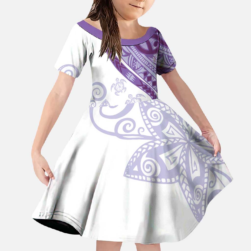 Purple Polynesian Tribal Turtle Floral Pattern Family Matching Summer Maxi Dress and Hawaiian Shirt