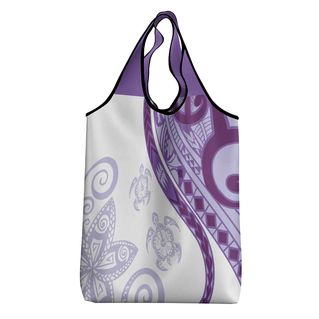 Purple Polynesian Tribal Turtle Floral Pattern Grocery Bag