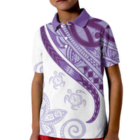 Purple Polynesian Tribal Turtle Floral Pattern Kid Polo Shirt