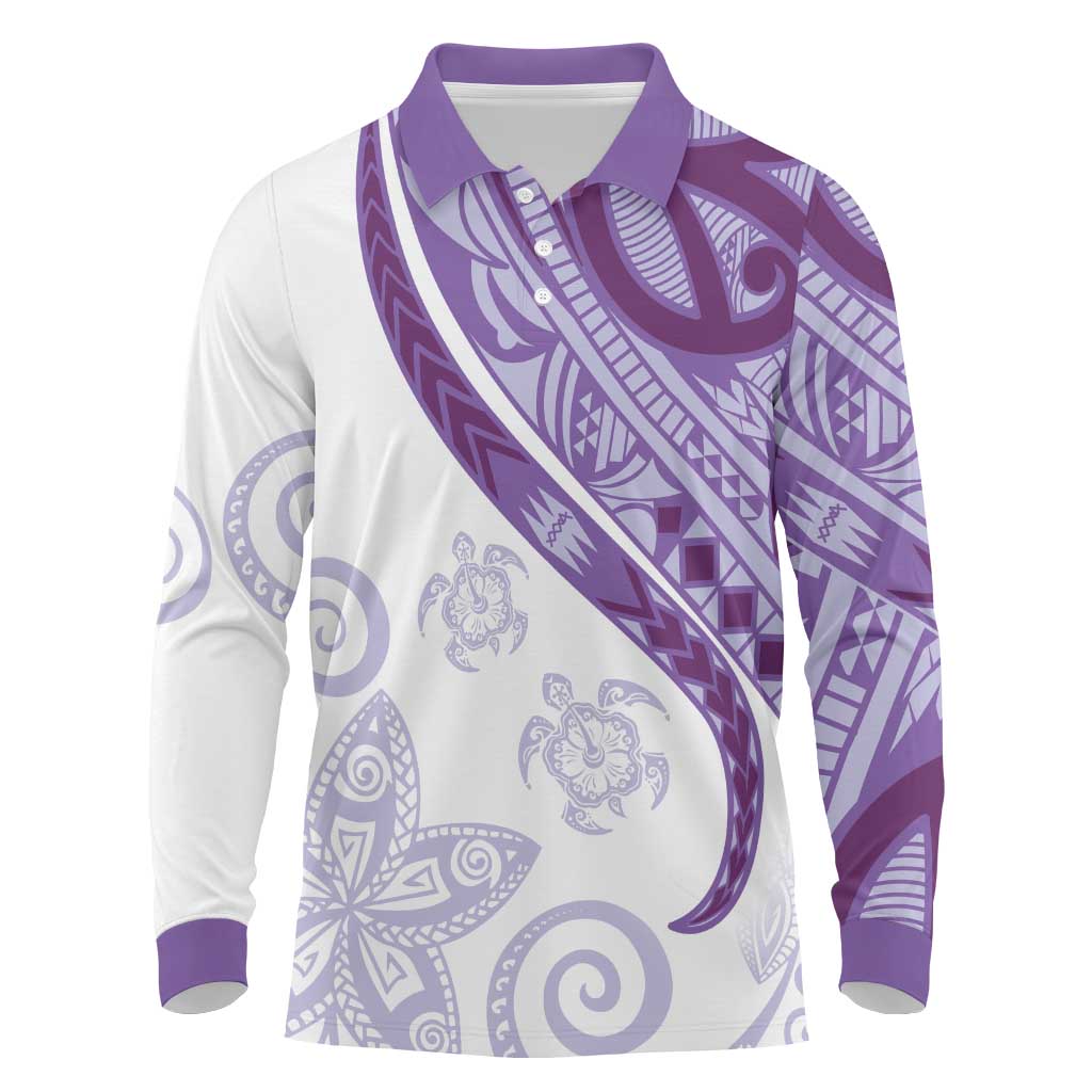 Purple Polynesian Tribal Turtle Floral Pattern Long Sleeve Polo Shirt LT05 Purple - Polynesian Pride