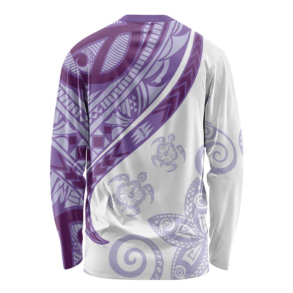 Purple Polynesian Tribal Turtle Floral Pattern Long Sleeve Shirt