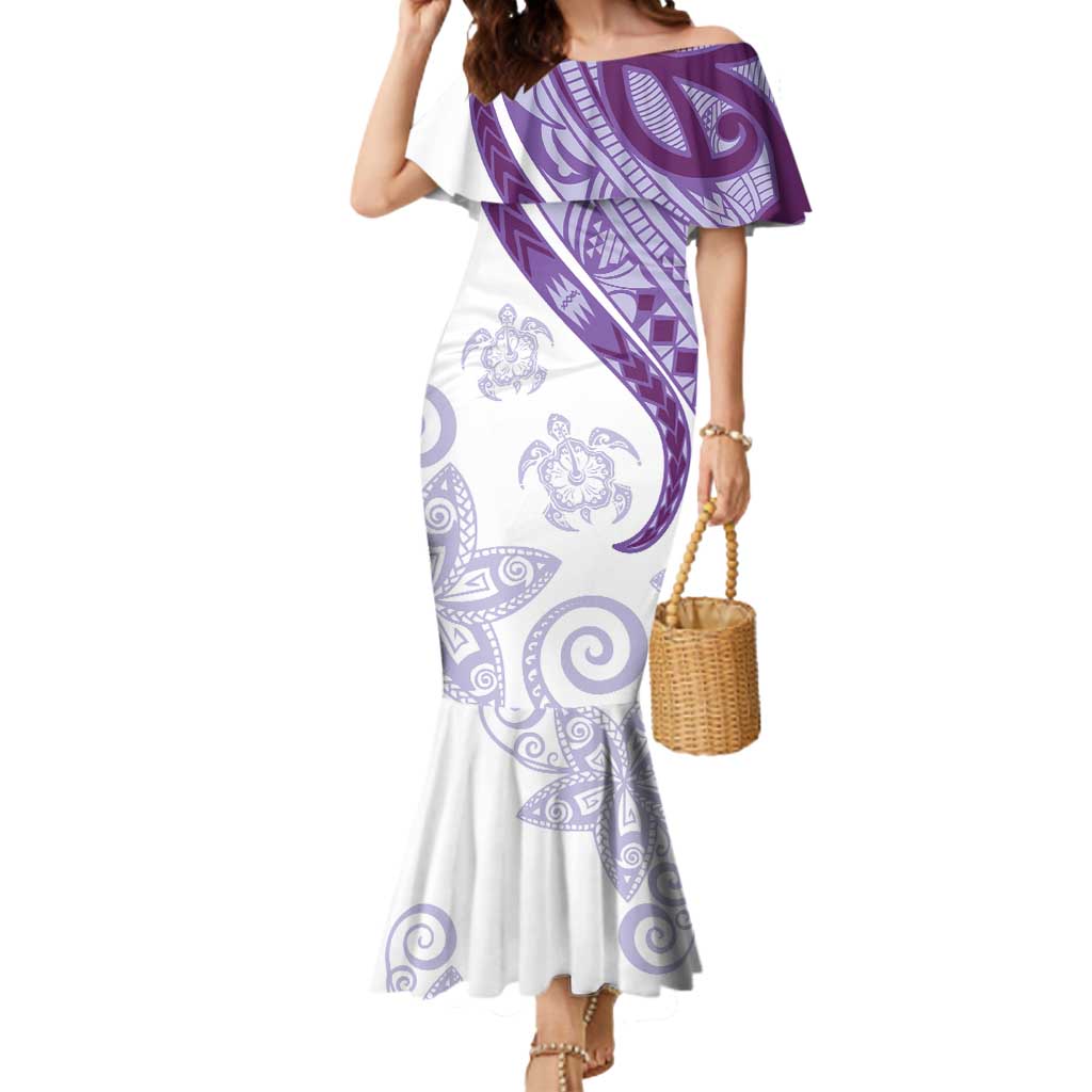 Purple Polynesian Tribal Turtle Floral Pattern Mermaid Dress