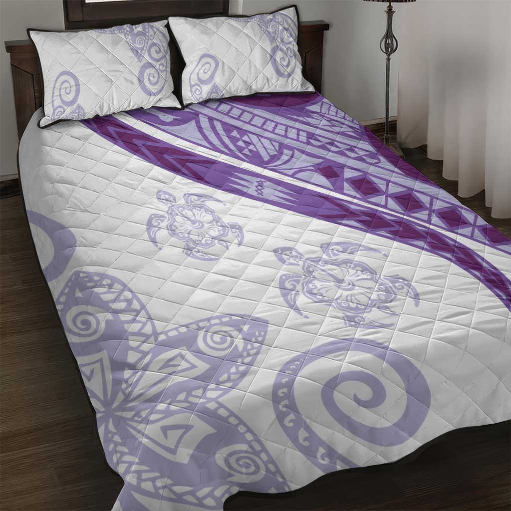 Purple Polynesian Tribal Turtle Floral Pattern Quilt Bed Set