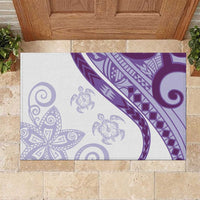 Purple Polynesian Tribal Turtle Floral Pattern Rubber Doormat