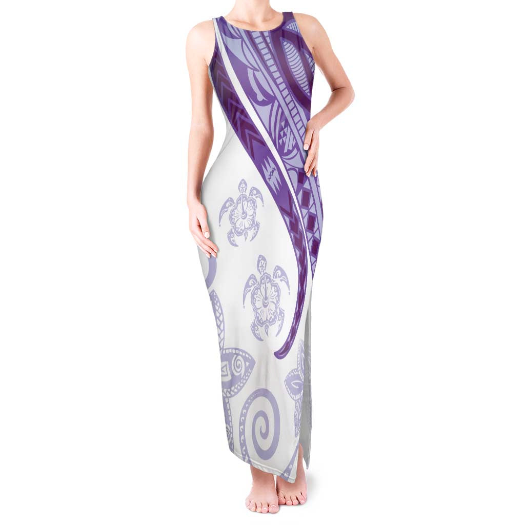 Purple Polynesian Tribal Turtle Floral Pattern Tank Maxi Dress