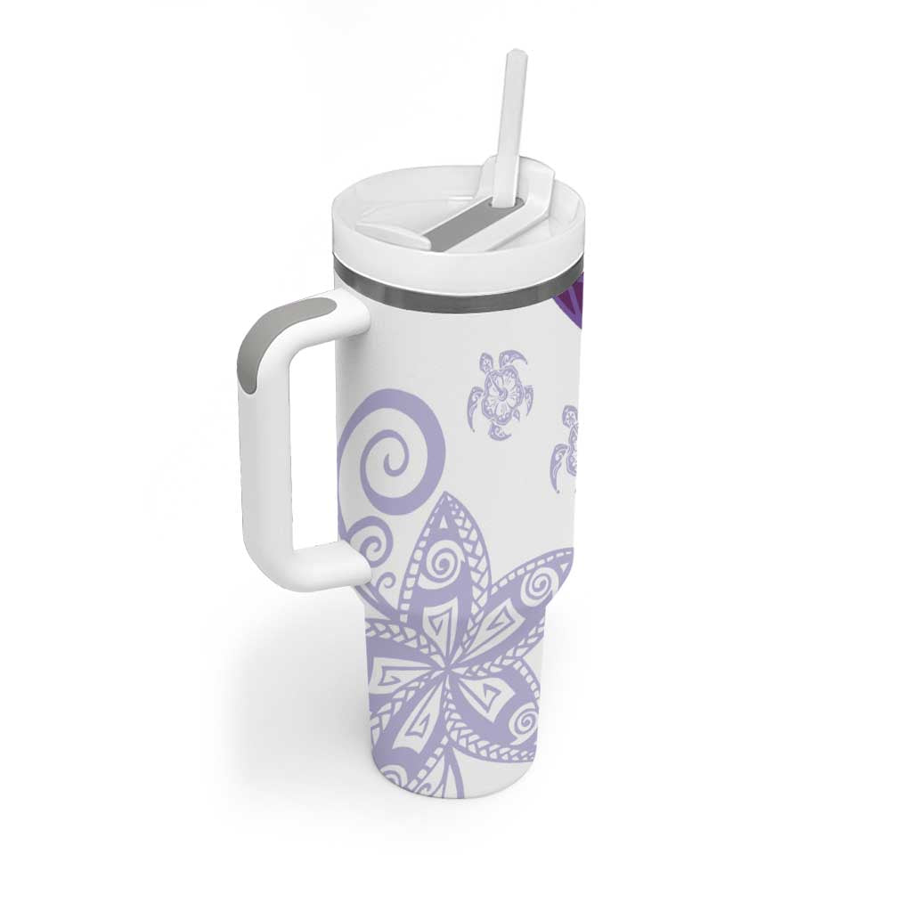Purple Polynesian Tribal Turtle Floral Pattern Tumbler With Handle