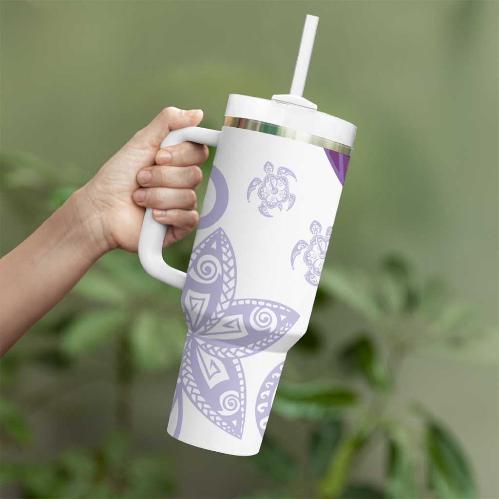 Purple Polynesian Tribal Turtle Floral Pattern Tumbler With Handle