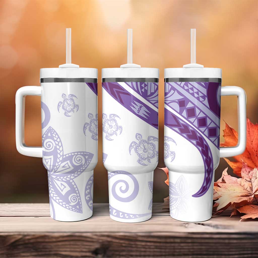Purple Polynesian Tribal Turtle Floral Pattern Tumbler With Handle
