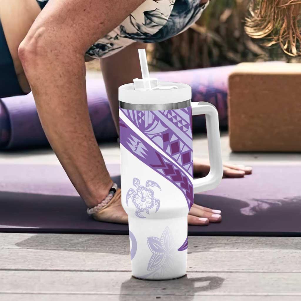 Purple Polynesian Tribal Turtle Floral Pattern Tumbler With Handle