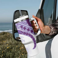 Purple Polynesian Tribal Turtle Floral Pattern Tumbler With Handle