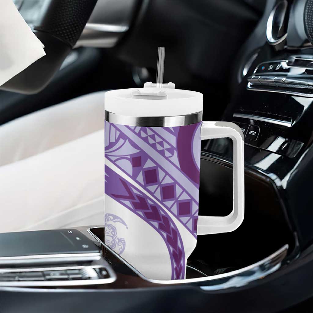 Purple Polynesian Tribal Turtle Floral Pattern Tumbler With Handle